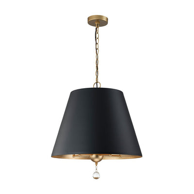 Modern Farmhouse 5-Light Crystal Chandelier, Matte Black & Brass, Height-Adjustable