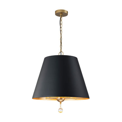Modern Farmhouse 5-Light Crystal Chandelier, Matte Black & Brass, Height-Adjustable
