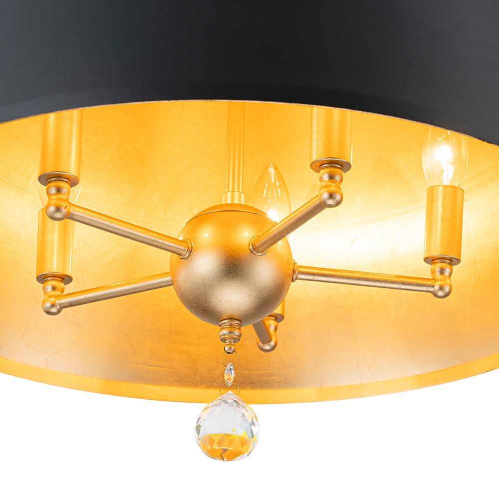 Modern Farmhouse 5-Light Crystal Chandelier, Matte Black & Brass, Height-Adjustable