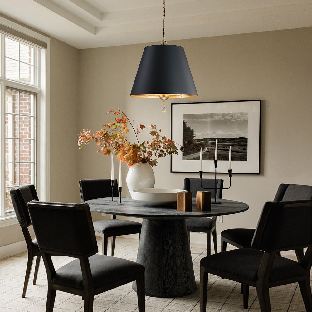 Modern Farmhouse 5-Light Crystal Chandelier, Matte Black & Brass, Height-Adjustable