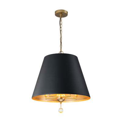 Modern Farmhouse 5-Light Crystal Chandelier, Matte Black & Brass, Height-Adjustable