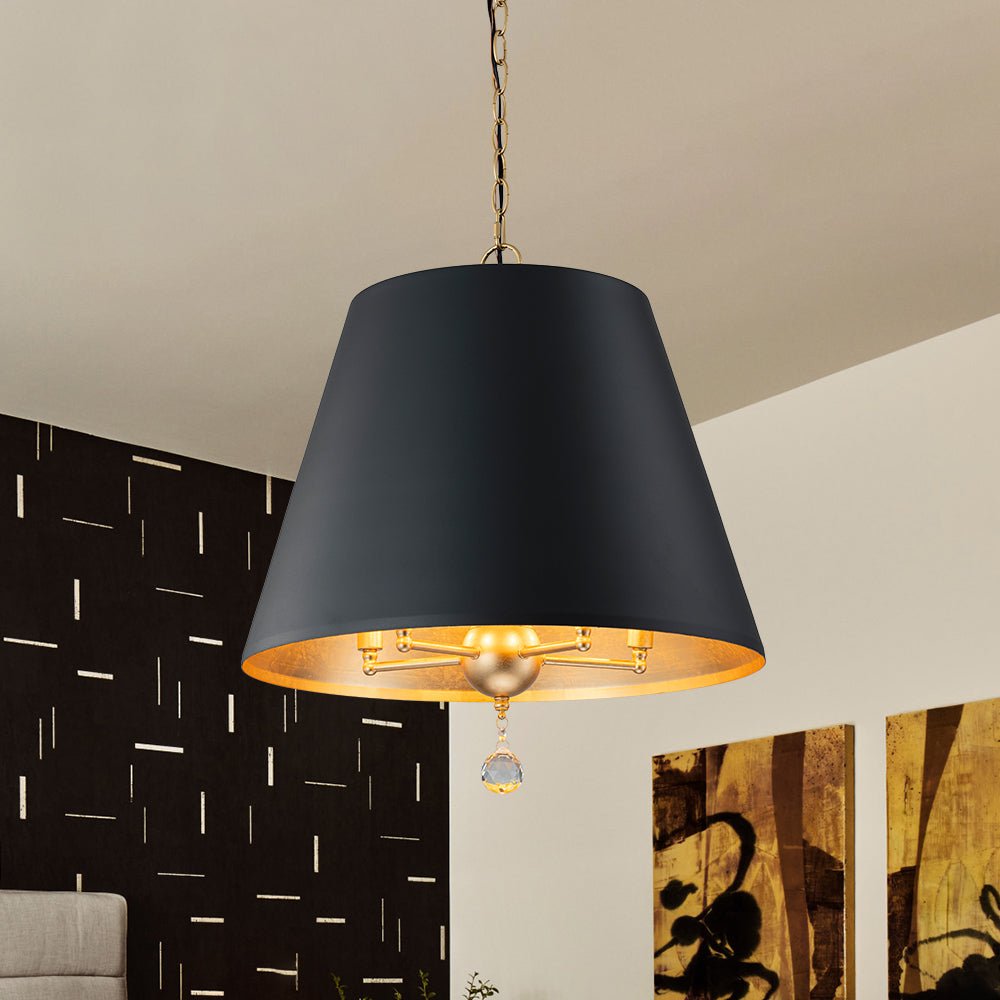 Modern Farmhouse 5-Light Crystal Chandelier, Matte Black & Brass, Height-Adjustable