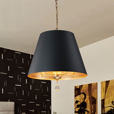 Modern Farmhouse 5-Light Crystal Chandelier, Matte Black & Brass, Height-Adjustable