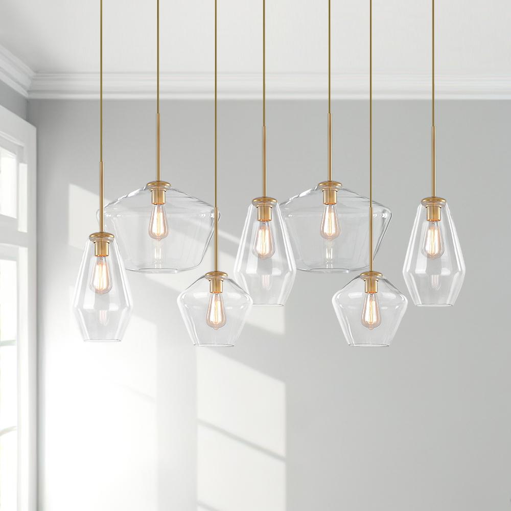 Modern Glass Geometric Chandelier - 7-Light Pendant Fixture, Adjustable Height, E26