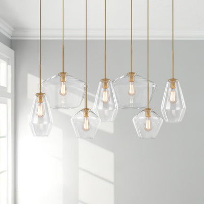 Modern Glass Geometric Chandelier - 7-Light Pendant Fixture, Adjustable Height, E26