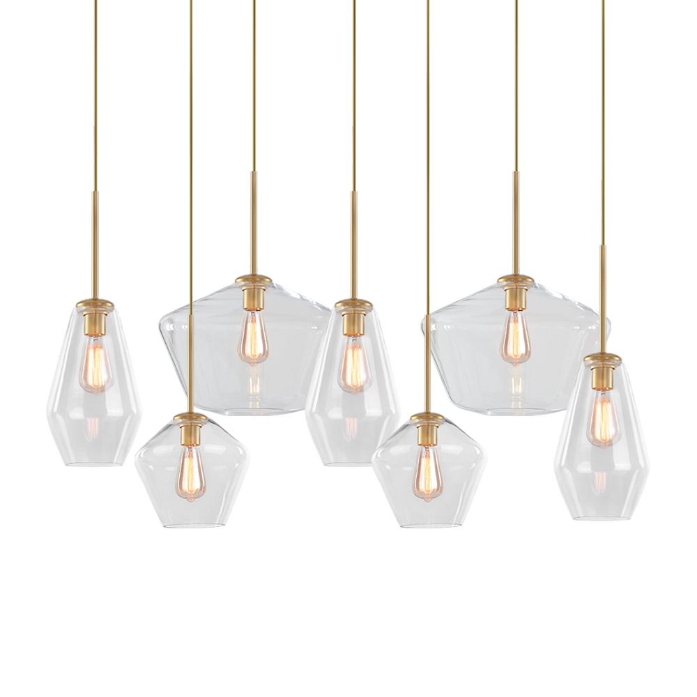 Modern Glass Geometric Chandelier - 7-Light Pendant Fixture, Adjustable Height, E26
