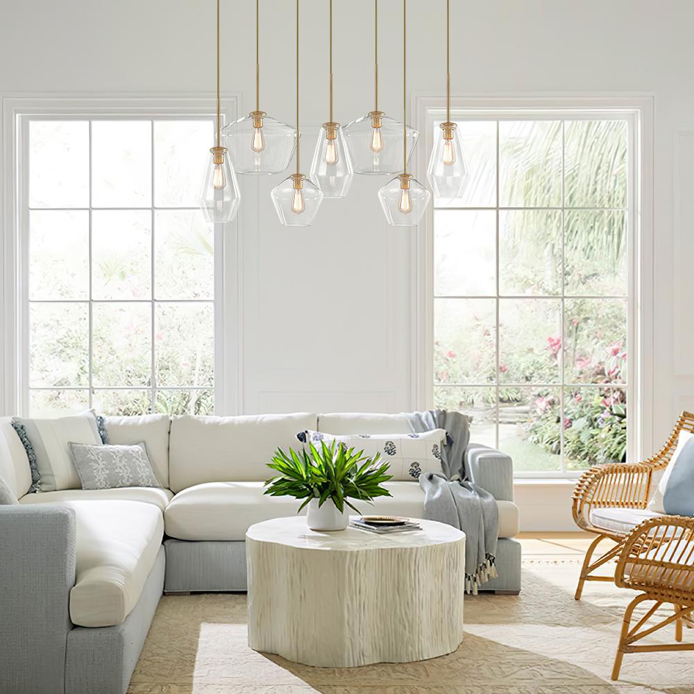 Modern Glass Geometric Chandelier - 7-Light Pendant Fixture, Adjustable Height, E26
