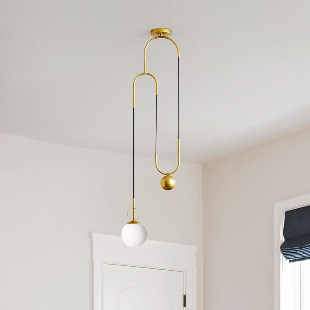 Modern Glass Globe Lifting Pendant Light Brass Finish Dimmable Adjustable Fixture