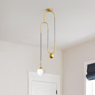 Modern Glass Globe Lifting Pendant Light Brass Finish Dimmable Adjustable Fixture