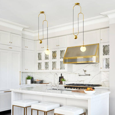 Modern Glass Globe Lifting Pendant Light Brass Finish Dimmable Adjustable Fixture