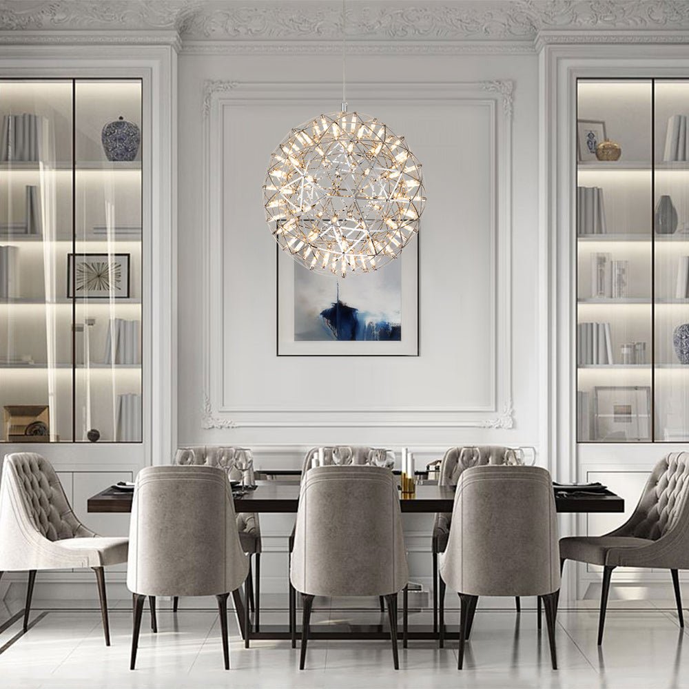 Modern LED Firework Globe Chandelier: Chrome Metal Sphere Pendant Light