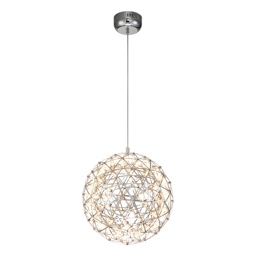 Modern LED Firework Globe Chandelier: Chrome Metal Sphere Pendant Light