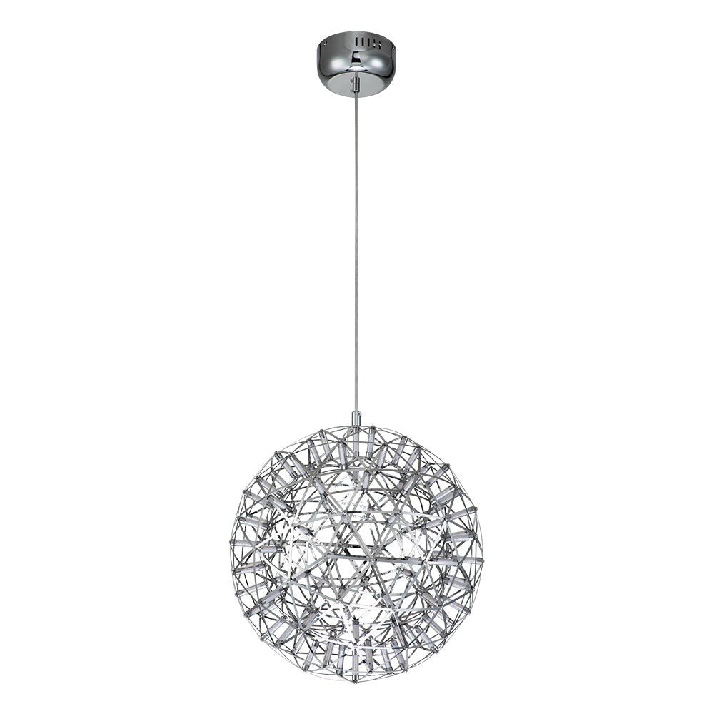 Modern LED Firework Globe Chandelier: Chrome Metal Sphere Pendant Light