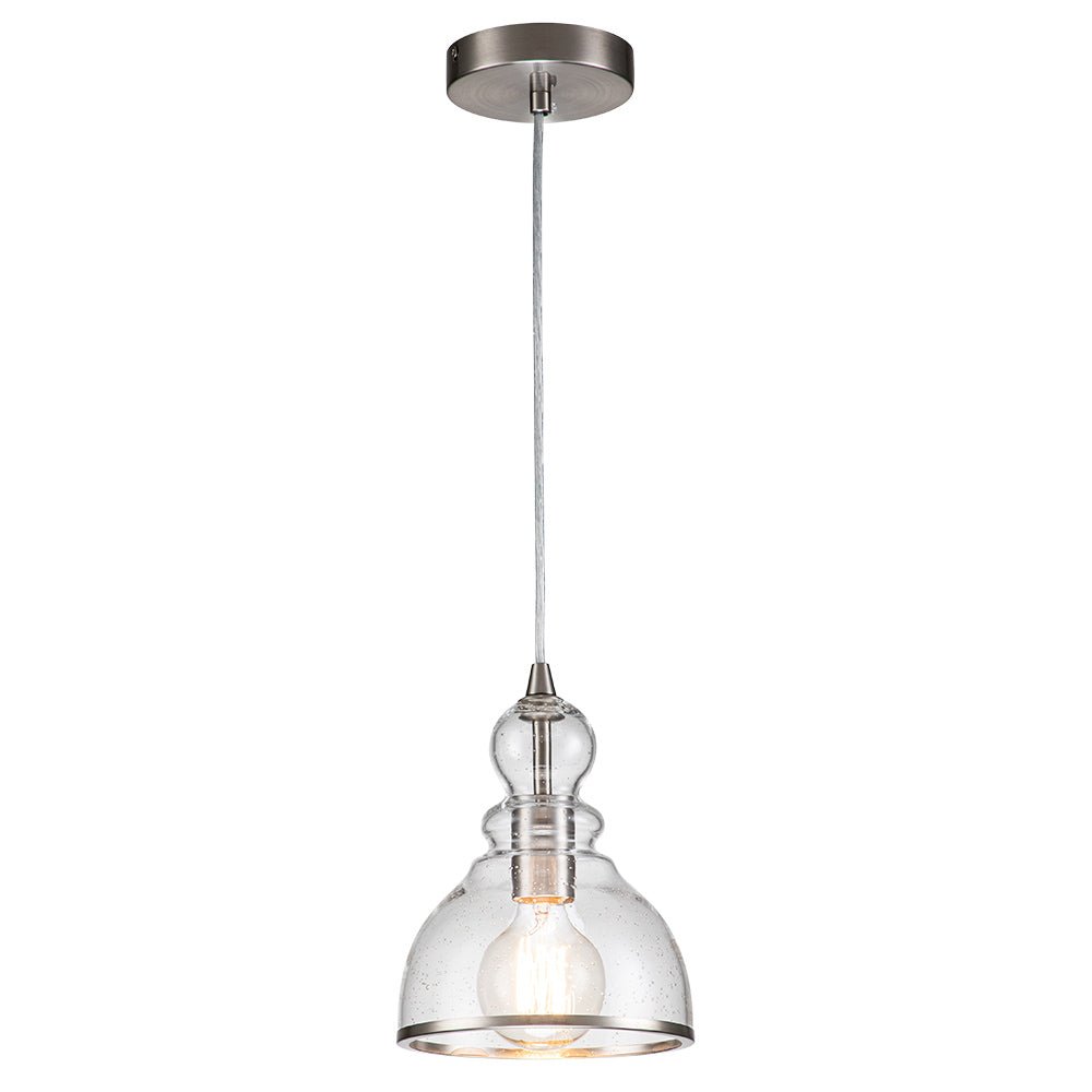 Modern Gourd Seeded Glass Single Pendant Light - Adjustable Nickel Finish Fixture