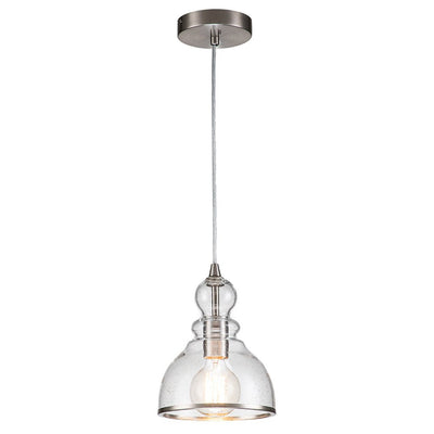 Modern Gourd Seeded Glass Single Pendant Light - Adjustable Nickel Finish Fixture