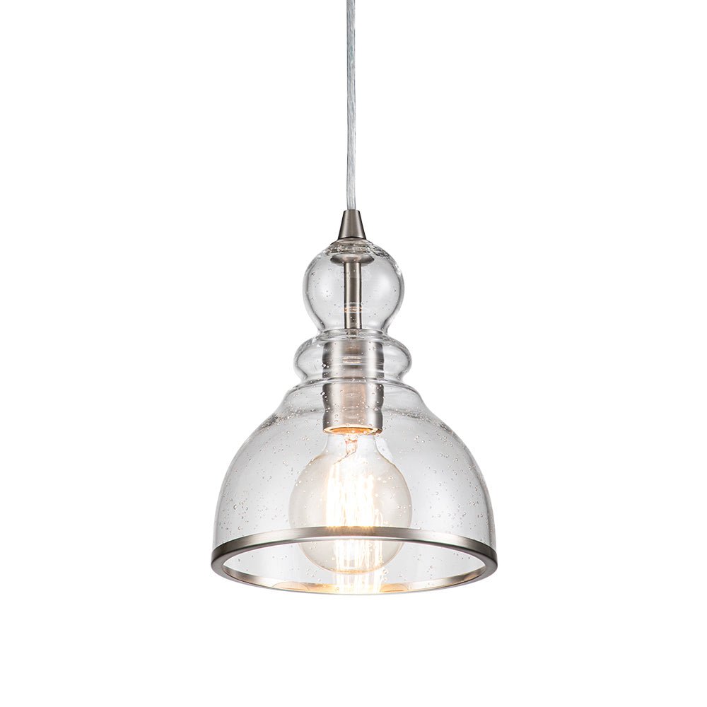 Modern Gourd Seeded Glass Single Pendant Light - Adjustable Nickel Finish Fixture
