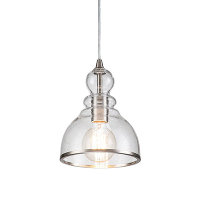 Modern Gourd Seeded Glass Single Pendant Light - Adjustable Nickel Finish Fixture