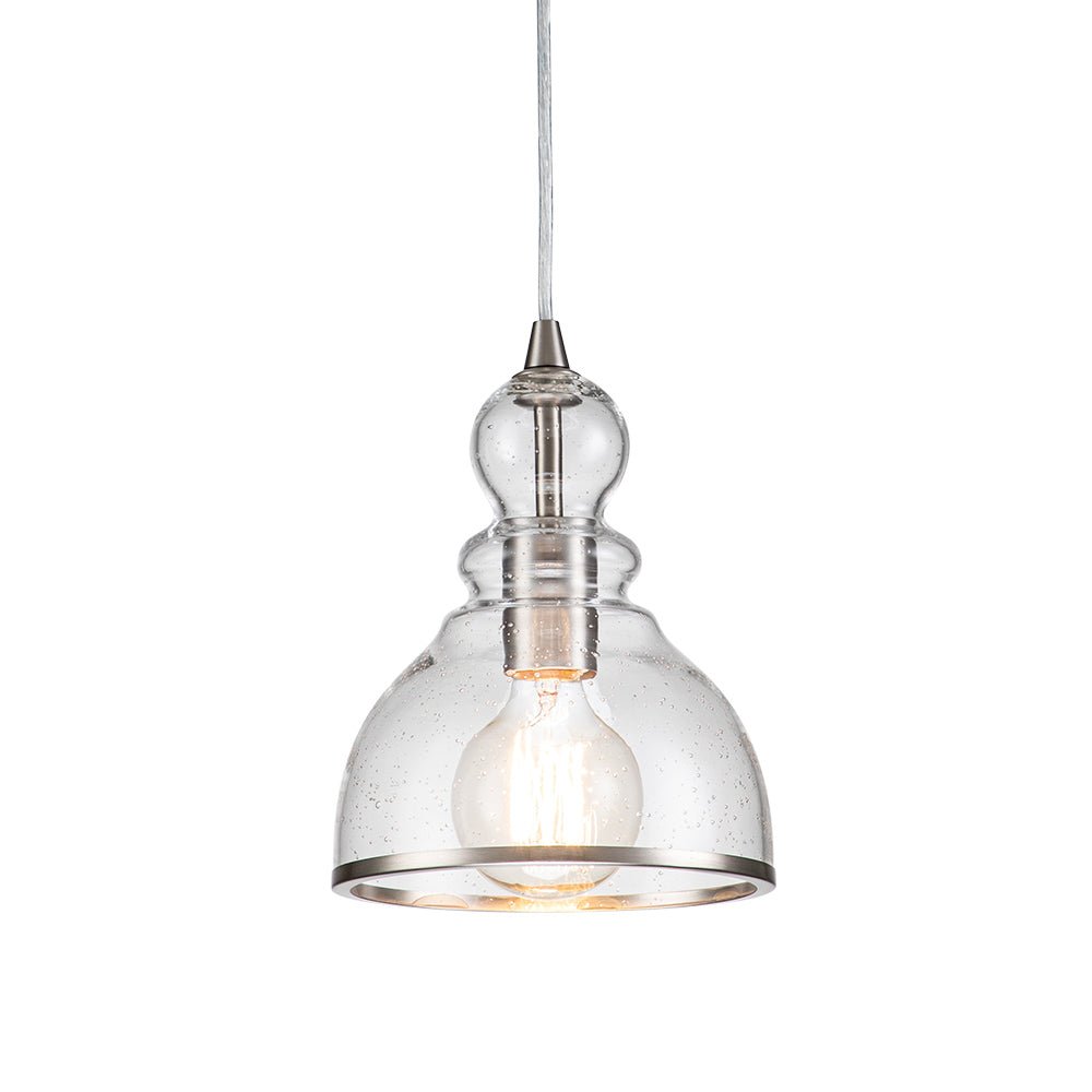 Modern Gourd Seeded Glass Single Pendant Light - Adjustable Nickel Finish Fixture