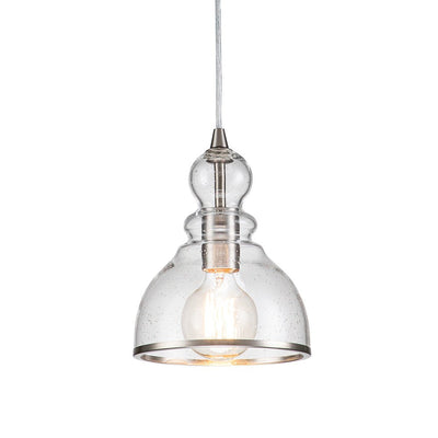 Modern Gourd Seeded Glass Single Pendant Light - Adjustable Nickel Finish Fixture