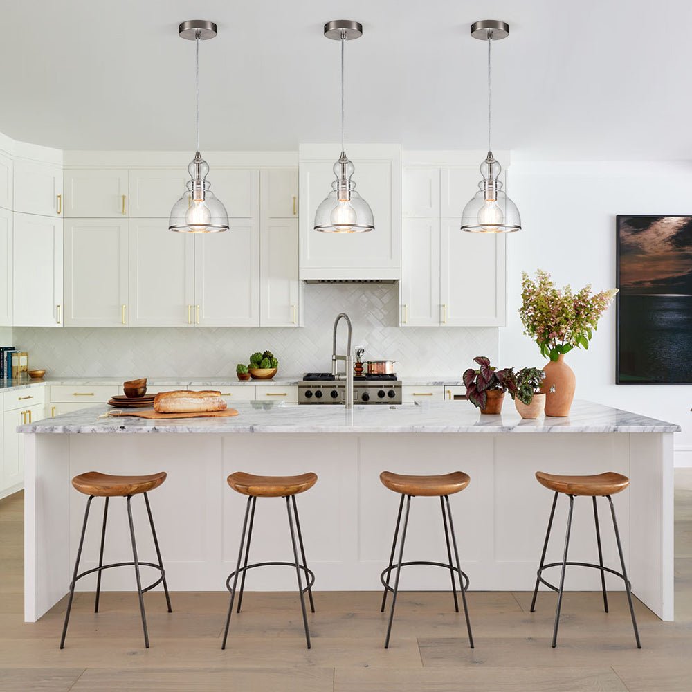 Modern Gourd Seeded Glass Single Pendant Light - Adjustable Nickel Finish Fixture