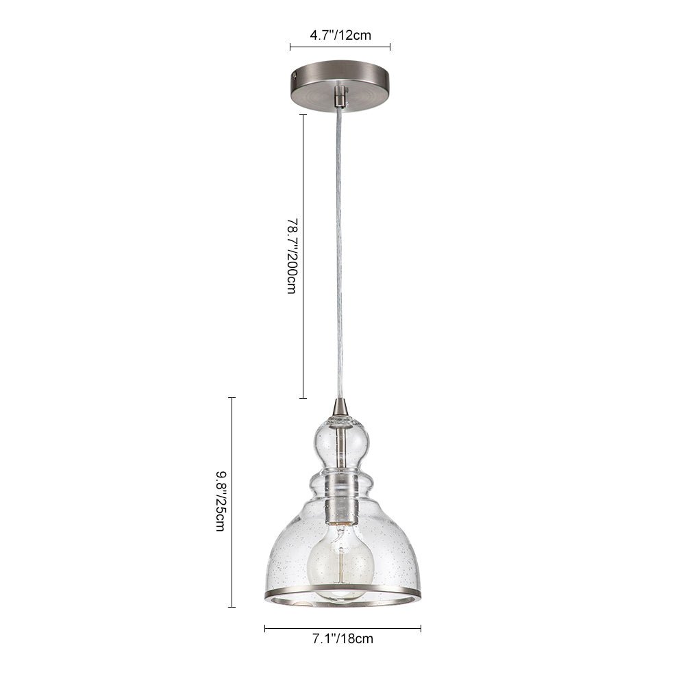 Modern Gourd Seeded Glass Single Pendant Light - Adjustable Nickel Finish Fixture