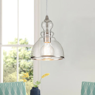 Modern Gourd Seeded Glass Single Pendant Light - Adjustable Nickel Finish Fixture