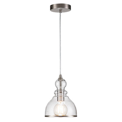 Modern Gourd Seeded Glass Single Pendant Light - Adjustable Nickel Finish Fixture
