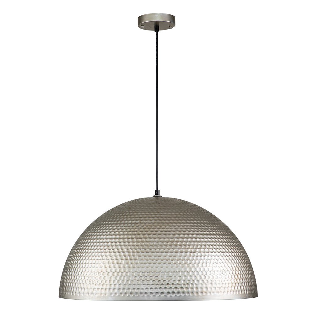 Large Hammered Metal Dome Pendant Light, Adjustable Height, Antique Silver Finish