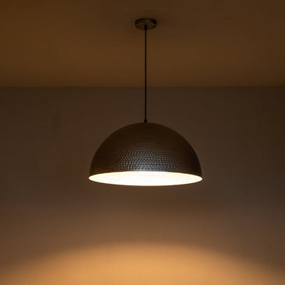 Large Hammered Metal Dome Pendant Light, Adjustable Height, Antique Silver Finish