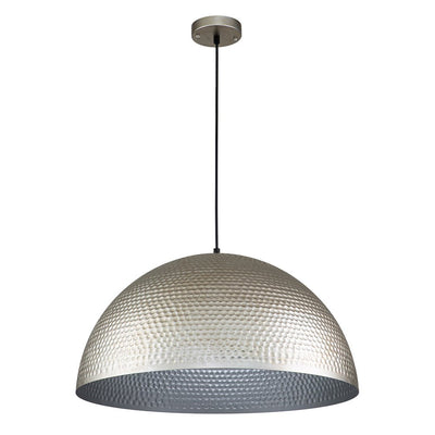 Large Hammered Metal Dome Pendant Light, Adjustable Height, Antique Silver Finish