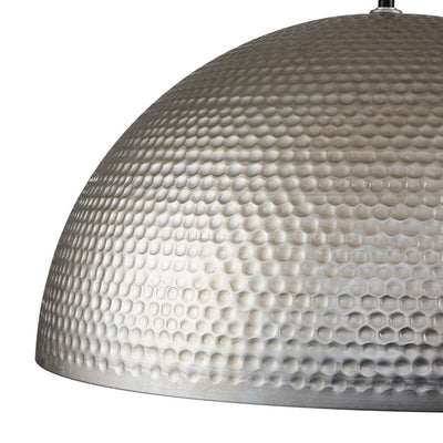 Large Hammered Metal Dome Pendant Light, Adjustable Height, Antique Silver Finish