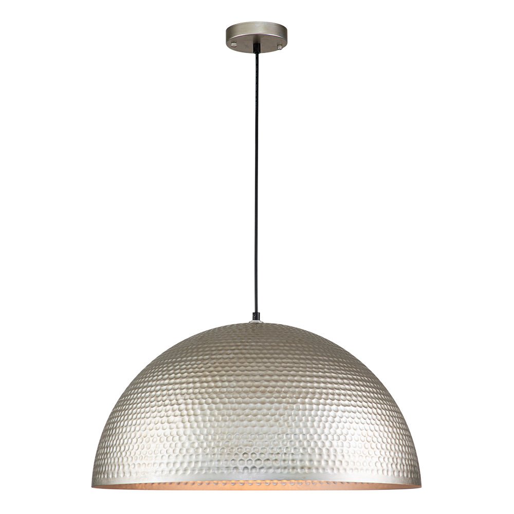 Large Hammered Metal Dome Pendant Light, Adjustable Height, Antique Silver Finish