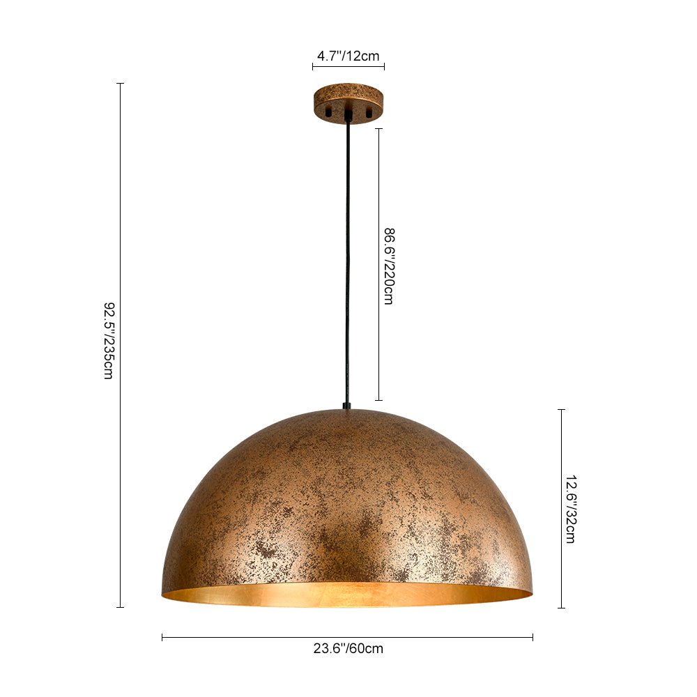 Modern Industrial Oversized Dome Pendant Light, Adjustable Height, Metal Finish, Single-Light