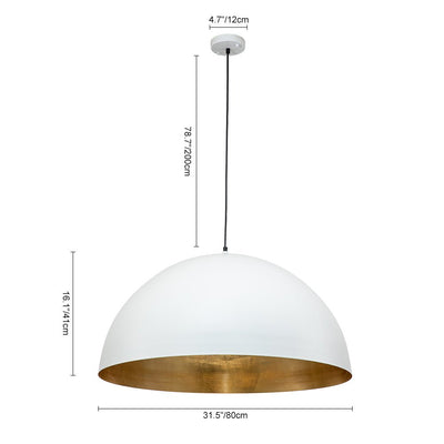 Modern Industrial Oversized Dome Pendant Light, Adjustable Height, Metal Finish, Single-Light