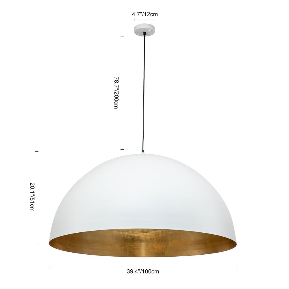 Modern Industrial Oversized Dome Pendant Light, Adjustable Height, Metal Finish, Single-Light