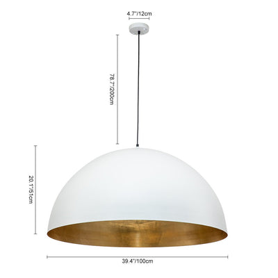 Modern Industrial Oversized Dome Pendant Light, Adjustable Height, Metal Finish, Single-Light