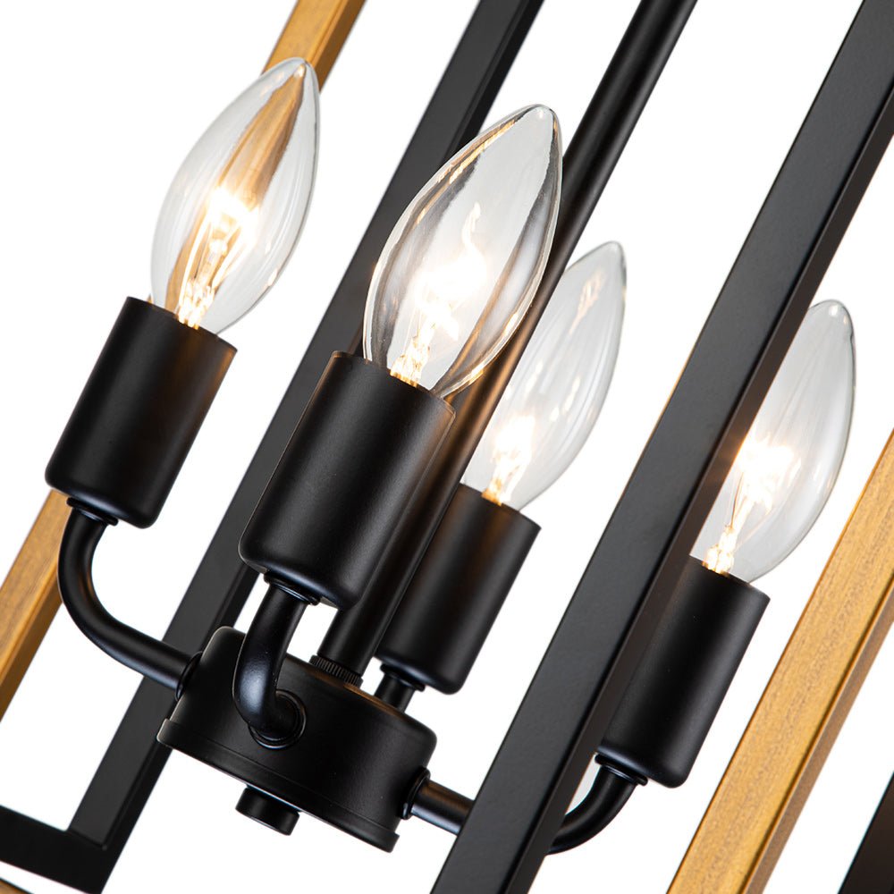 Modern Industrial 4-Light Square Metal Pendant Chandelier, Black Gold Finish