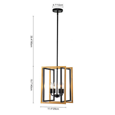 Modern Industrial 4-Light Square Metal Pendant Chandelier, Black Gold Finish