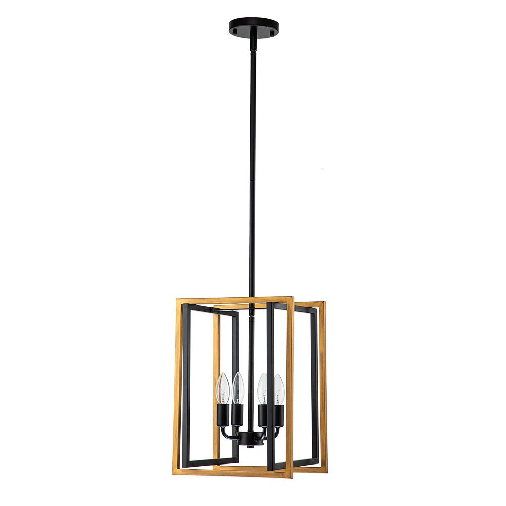 Modern Industrial 4-Light Square Metal Pendant Chandelier, Black Gold Finish