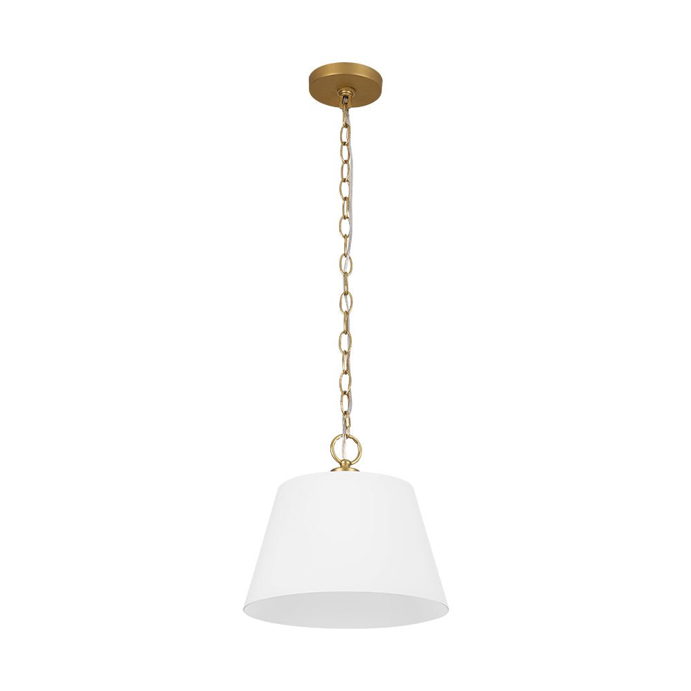Modern Ivory White Conical Glass Single Pendant, Brass Finish, Dimmable