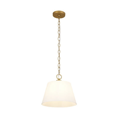 Modern Ivory White Conical Glass Single Pendant, Brass Finish, Dimmable