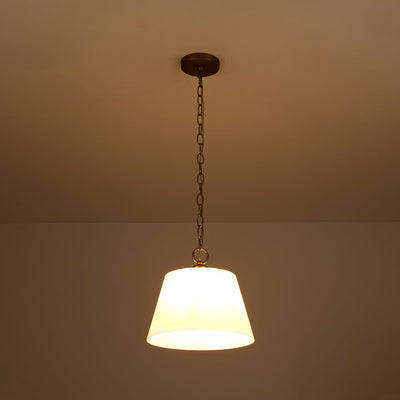 Modern Ivory White Conical Glass Single Pendant, Brass Finish, Dimmable