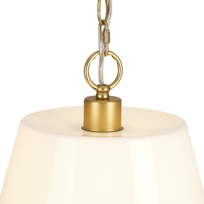 Modern Ivory White Conical Glass Single Pendant, Brass Finish, Dimmable