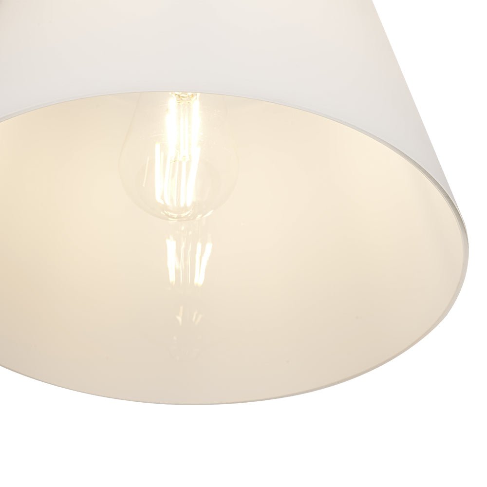 Modern Ivory White Conical Glass Single Pendant, Brass Finish, Dimmable