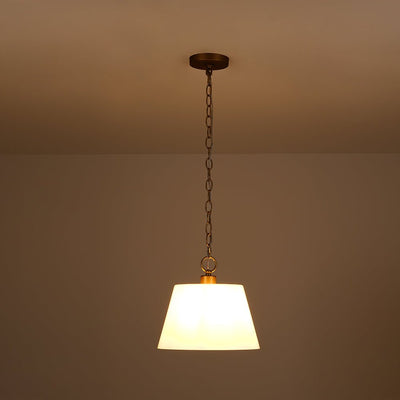 Modern Ivory White Conical Glass Single Pendant, Brass Finish, Dimmable