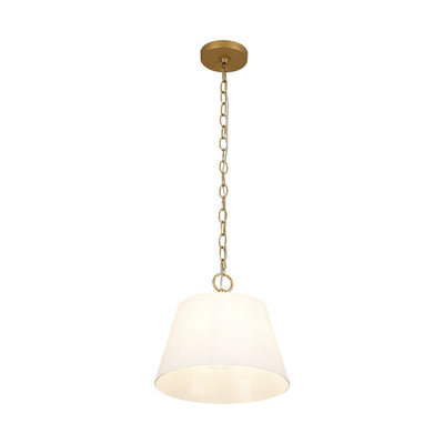 Modern Ivory White Conical Glass Single Pendant, Brass Finish, Dimmable