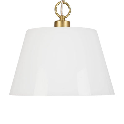 Modern Ivory White Conical Glass Single Pendant, Brass Finish, Dimmable