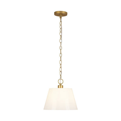 Modern Ivory White Conical Glass Single Pendant, Brass Finish, Dimmable