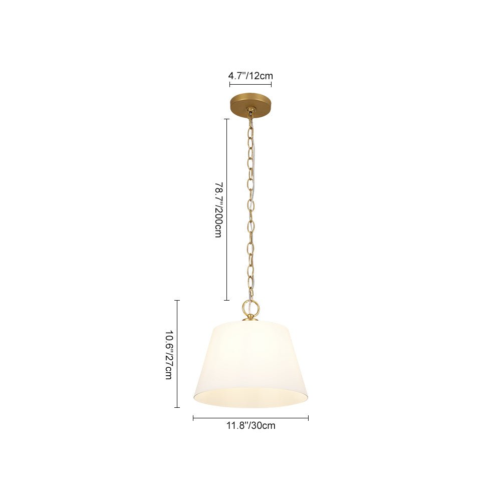 Modern Ivory White Conical Glass Single Pendant, Brass Finish, Dimmable