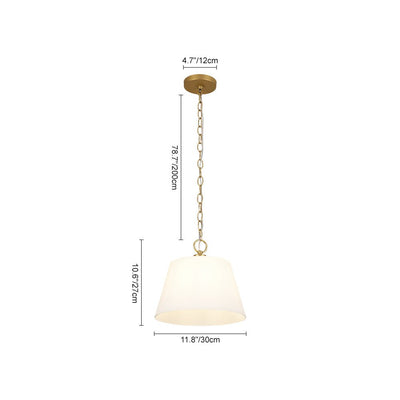 Modern Ivory White Conical Glass Single Pendant, Brass Finish, Dimmable